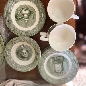 Vtg The old curiosity shop Dickens green Dinnerware Set 18 piece